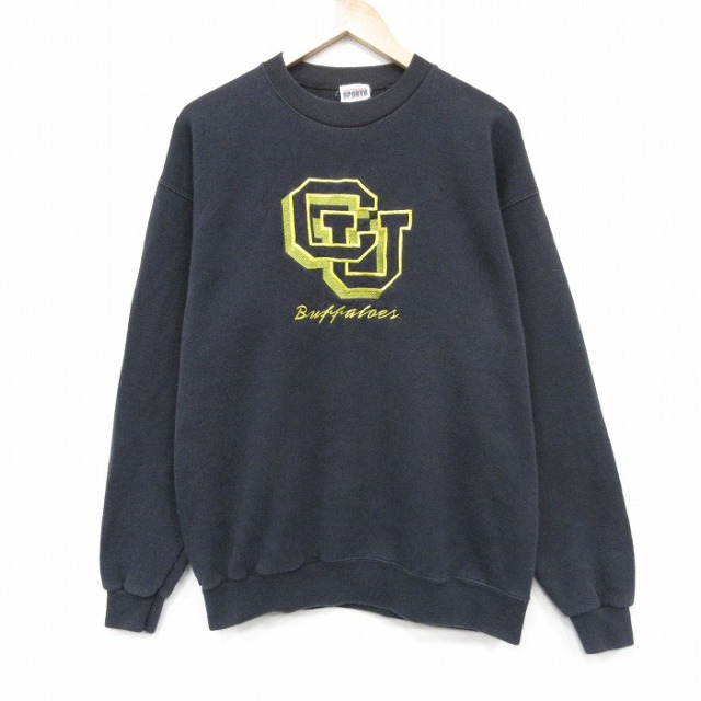 90s 長袖スウェット CU刺繍 ブラック L | 古着