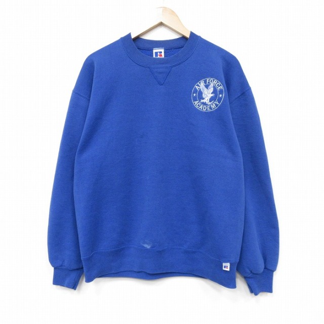 L★古着 ラッセル 長袖 スウェット メンズ 90年代 90s ミリタリー エアフォースアカデミー クルーネック USA製 青【spe】 25dec13