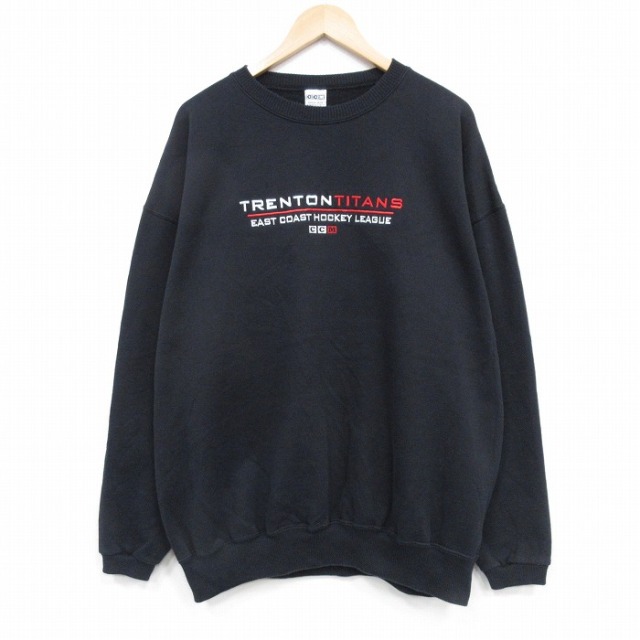 XL★古着 長袖 スウェット メンズ 00年代 00s TRENTON 大きいサイズ クルーネック カナダ製 黒 25dec13