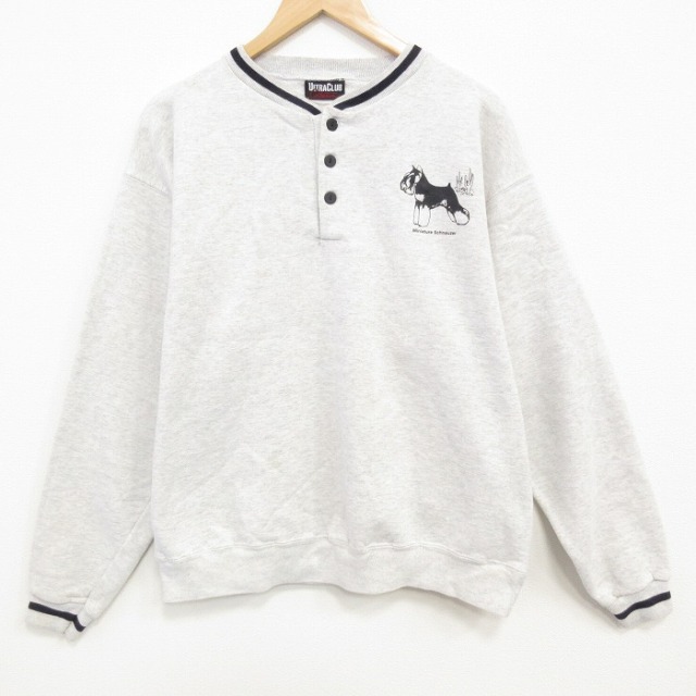 XL★古着 長袖 スウェット メンズ 00年代 00s ミニチュアシュナイザー ヘンリーネック 薄グレー 霜降り 25dec13
