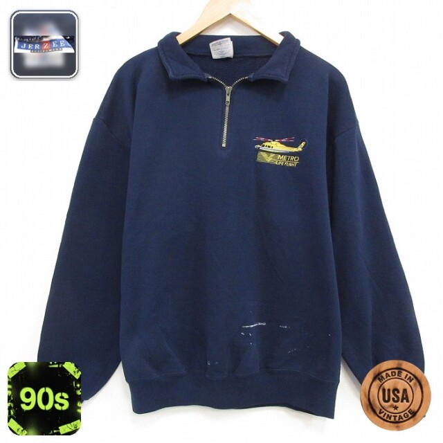 【50%OFF】ジャージーズ 90s ハーフジップスウェット ヘリコプター ネイビー XL | 古着