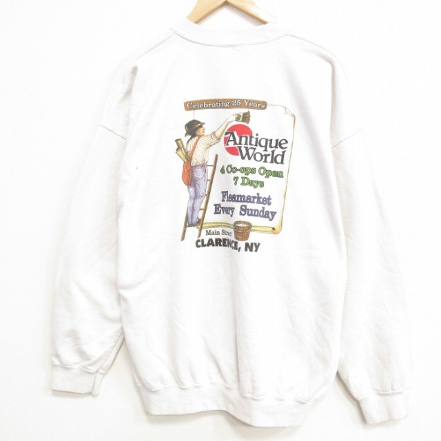 XL★古着 長袖 スウェット メンズ 00年代 00s アンティークワールド 大きいサイズ クルーネック 白 25dec13