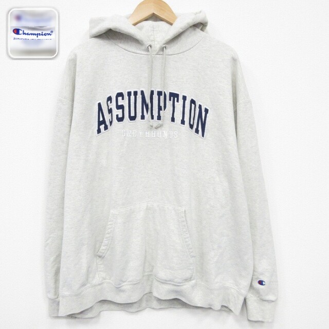 チャンピオン 長袖スウェットパーカー ASSUMPTION グレー XL | 古着