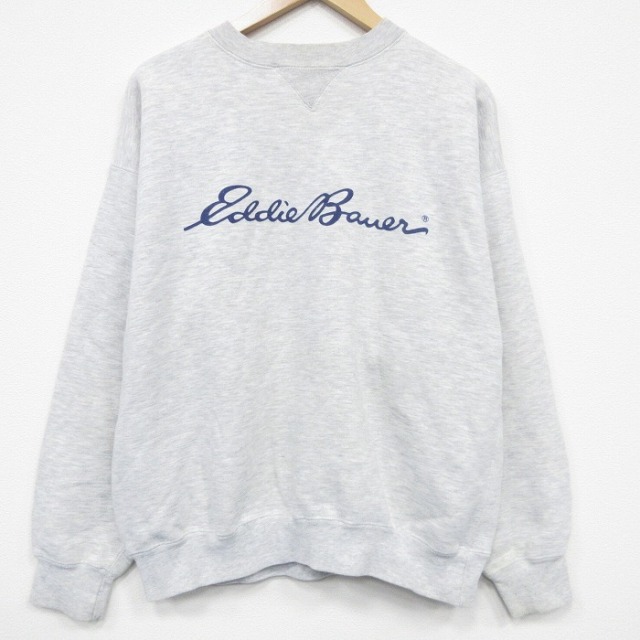 XL★古着 エディーバウアー 長袖 スウェット メンズ 90年代 90s ビッグロゴ クルーネック グレー 霜降り【spe】 25dec15