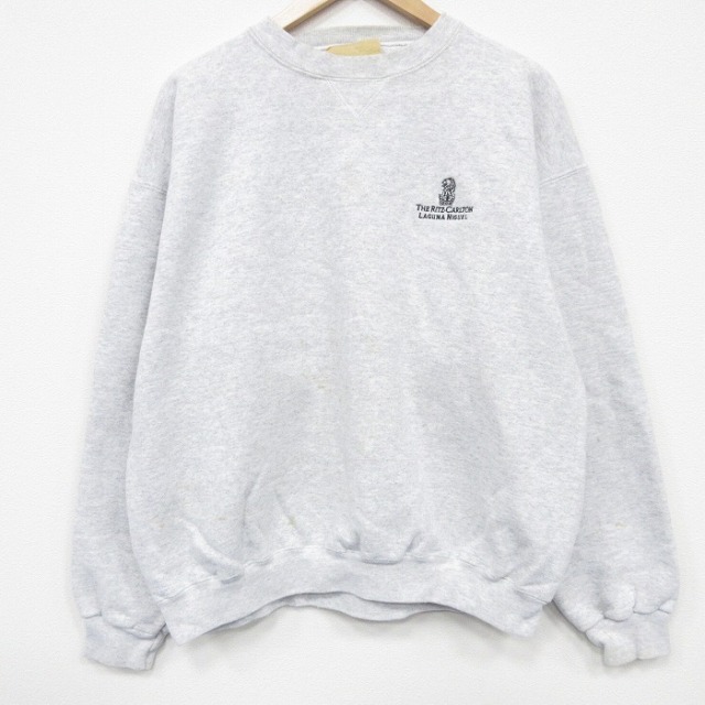 XL★古着 長袖 スウェット メンズ 90年代 90s ラグーナニゲル 大きいサイズ クルーネック USA製 薄グレー 霜降り 25dec17