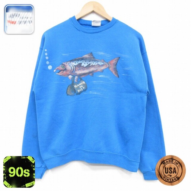 【50%OFF】90s 長袖スウェット 魚 ライトブルー M | 古着