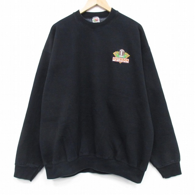 XL★古着 フルーツオブザルーム 長袖 スウェット メンズ 90年代 90s アメフト 大きいサイズ クルーネック USA製 黒 25dec15