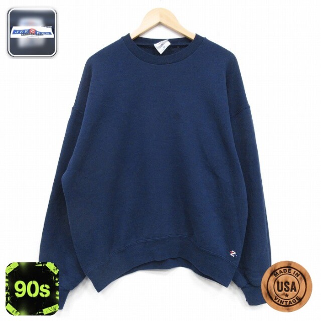 【50%OFF】ジャージーズ 90s 長袖スウェット ワンポイントロゴ ネイビー XL | 古着