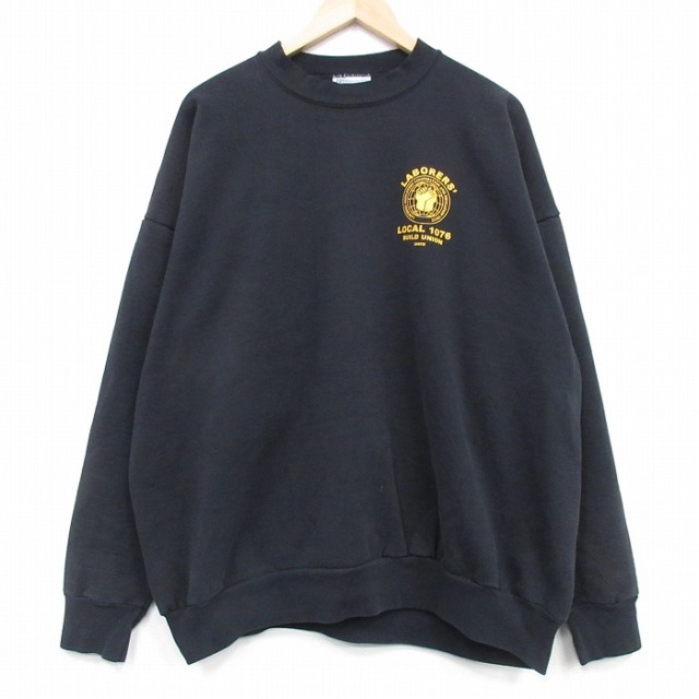 XL★古着 長袖 スウェット メンズ 90年代 90s LOCAL 大きいサイズ クルーネック USA製 黒 25dec15