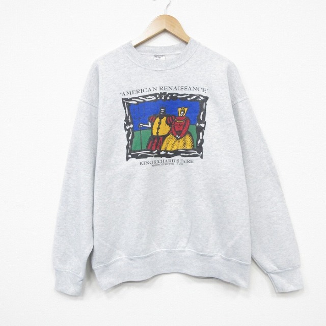 XL★古着 フルーツオブザルーム 長袖 スウェット メンズ 90年代 90s キングリチャード クルーネック USA製 薄グレー 霜降り 25dec18