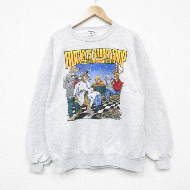 XL★古着 ジャージーズ 長袖 スウェット メンズ 90年代 90s シカ クルーネック USA製 薄グレー 霜降り 25dec18