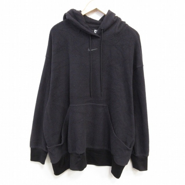 XL★古着 ナイキ NIKE 長袖 スウェット パーカー メンズ ワンポイントロゴ センターウォッシュ 大きいサイズ ポリエステル 黒【spe】 25dec17