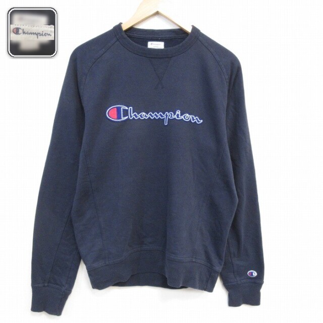 【50%OFF】チャンピオン ラグランスウェット ビッグロゴ ネイビー M | 古着