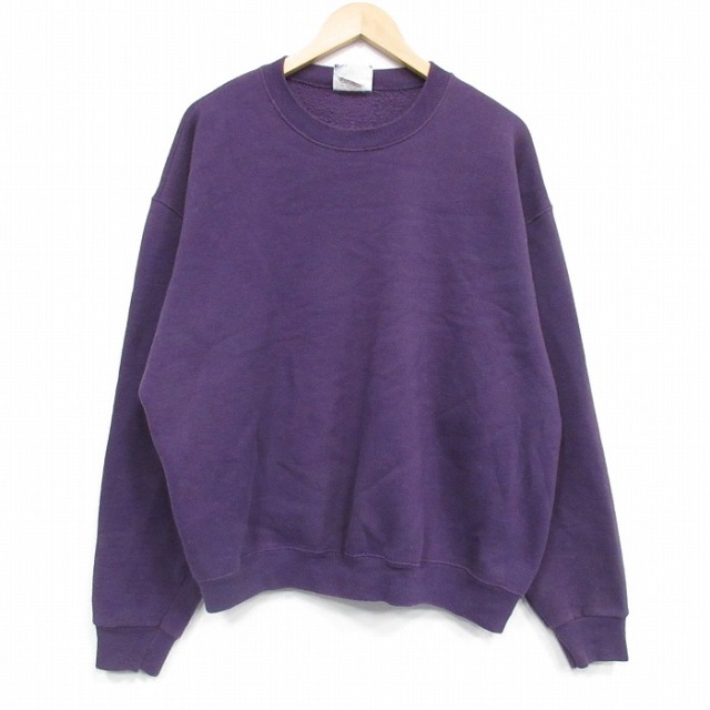 XL★古着 リー Lee 長袖 スウェット メンズ 90年代 90s 無地 大きいサイズ クルーネック USA製 濃紫 25dec16