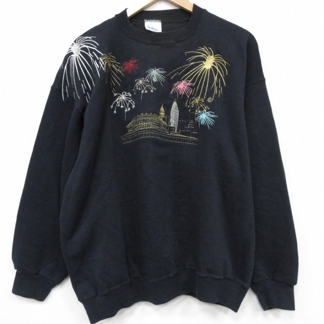 TULTEX 90s 長袖スウェット 花火 ブラック XL | 古着