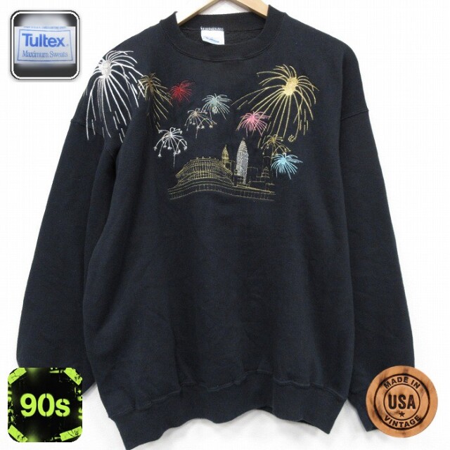 【50%OFF】TULTEX 90s 長袖スウェット 花火 ブラック XL | 古着