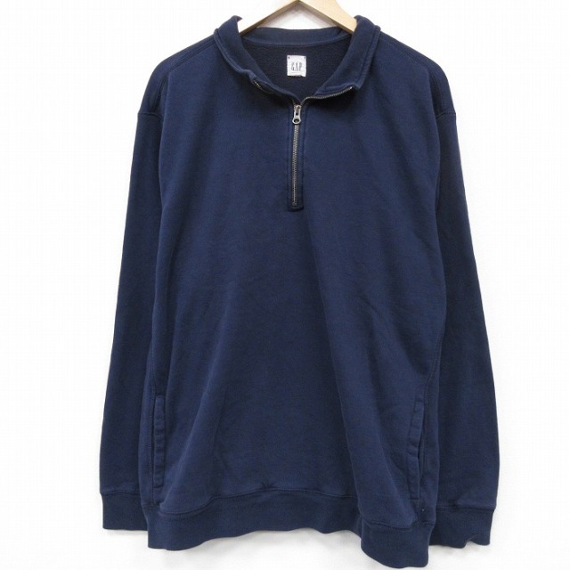 XL★古着 ギャップ GAP 長袖 ハーフジップ スウェット メンズ 無地 大きいサイズ 薄紺 25dec18