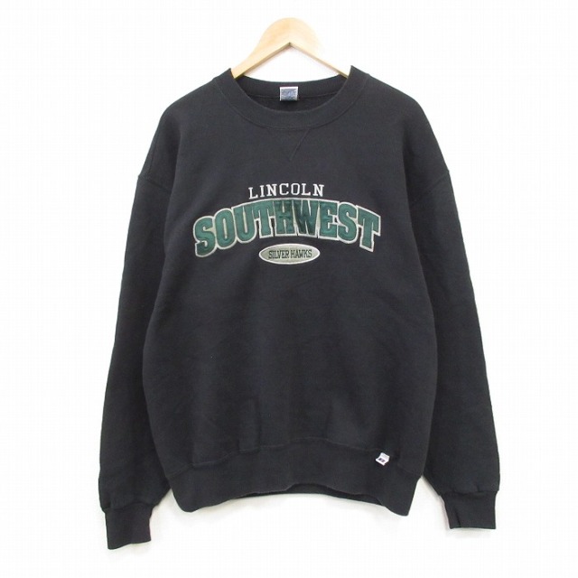 L★古着 ラッセル 長袖 スウェット メンズ 00年代 00s サウスウエスト 刺繍 クルーネック 黒 25dec19