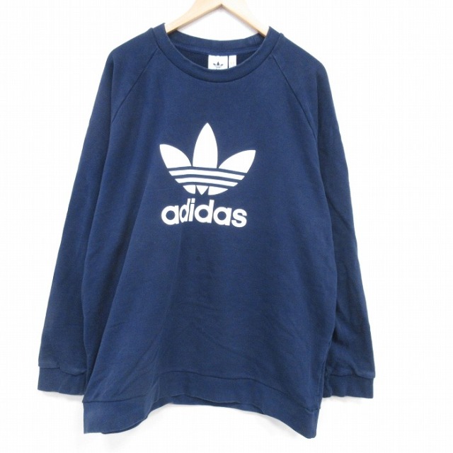 アディダス ラグラン長袖トップス ビッグロゴ ネイビー XL | 古着