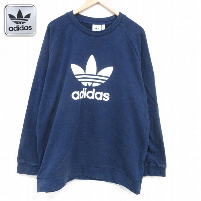 【50%OFF】アディダス ラグラン長袖トップス ビッグロゴ ネイビー XL | 古着