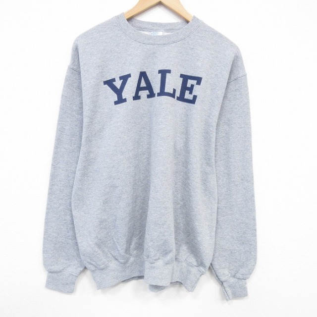 L★古着 長袖 スウェット メンズ イェール YALE クルーネック グレー 霜降り 25dec19