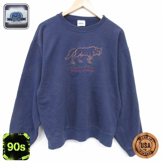 【50%OFF】アラスカ 90s 長袖スウェット 刺繍 ネイビー L | 古着
