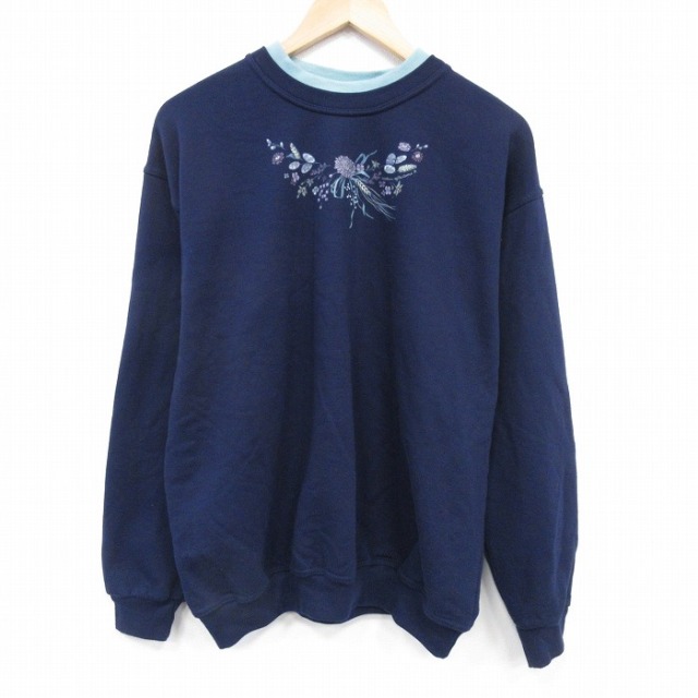 XL★古着 NORTHERN REFRECTIONS 長袖 スウェット メンズ 00年代 00s 花 クルーネック カナダ製 紺 25dec19