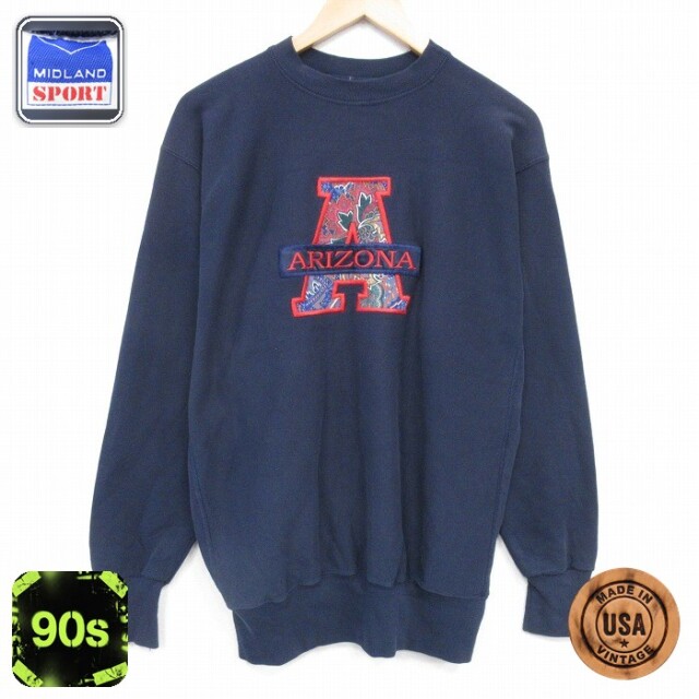 【50%OFF】90s 長袖スウェット アリゾナ刺繍 ネイビー XL | 古着