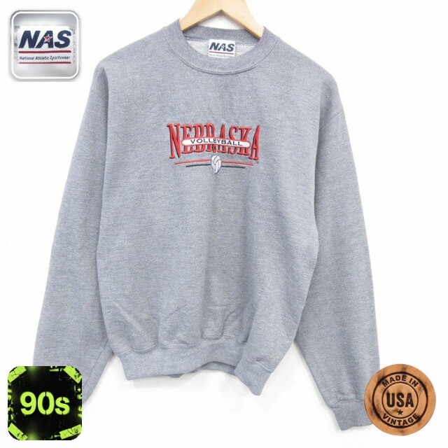 【50%OFF】90s 長袖スウェット ネブラスカ刺繍 グレー M | 古着