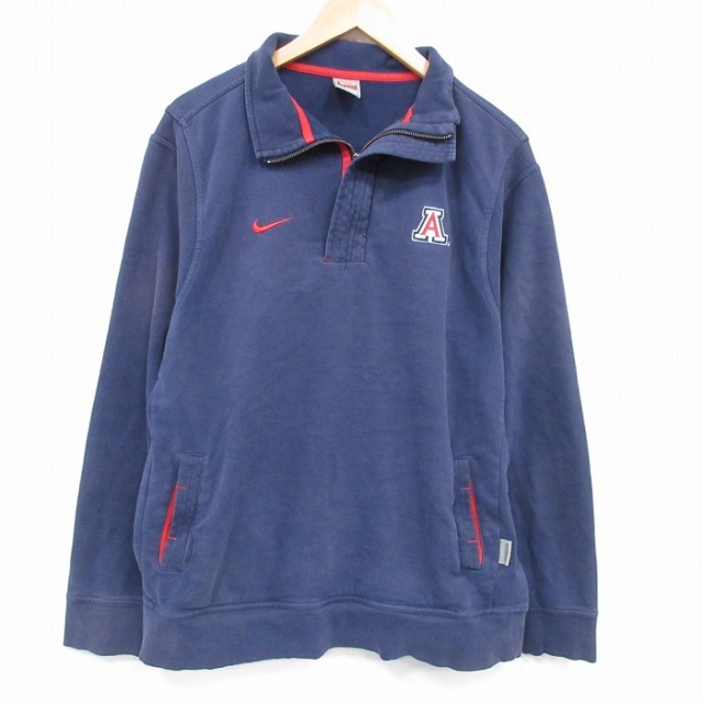 L★古着 ナイキ NIKE 長袖 ハーフジップ スウェット メンズ 00年代 00s アリゾナ 紺 25dec20