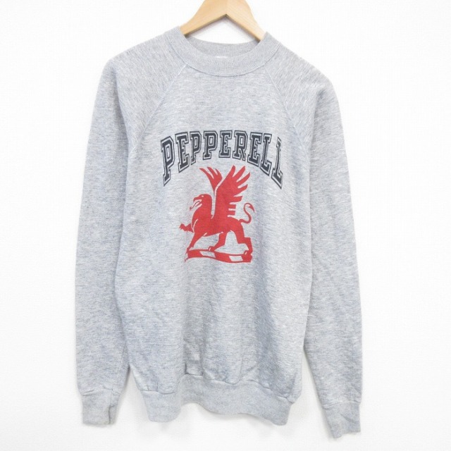 M★古着 長袖 スウェット メンズ 90年代 90s PEPPERELL ラグラン クルーネック USA製 グレー 霜降り 25dec20