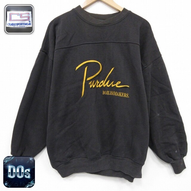 【50%OFF】Purdue 00s 長袖スウェット 刺繍 ブラック XL | 古着