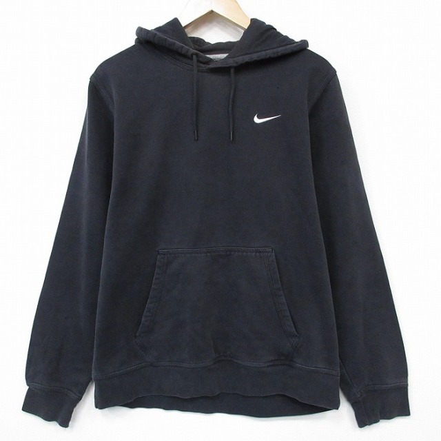 L★古着 ナイキ NIKE 長袖 スウェット パーカー メンズ ワンポイントロゴ 黒 25dec20