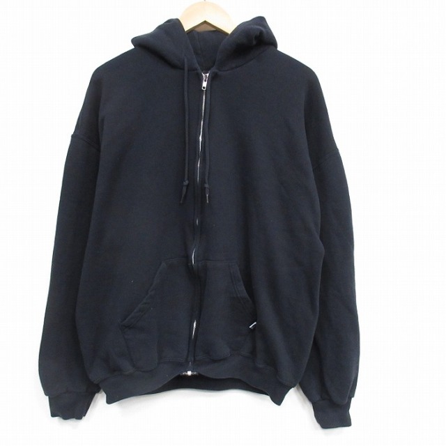 XL★古着 ラッセル 長袖 フルジップ スウェット パーカー メンズ 00年代 00s 無地 大きいサイズ 黒 25dec22