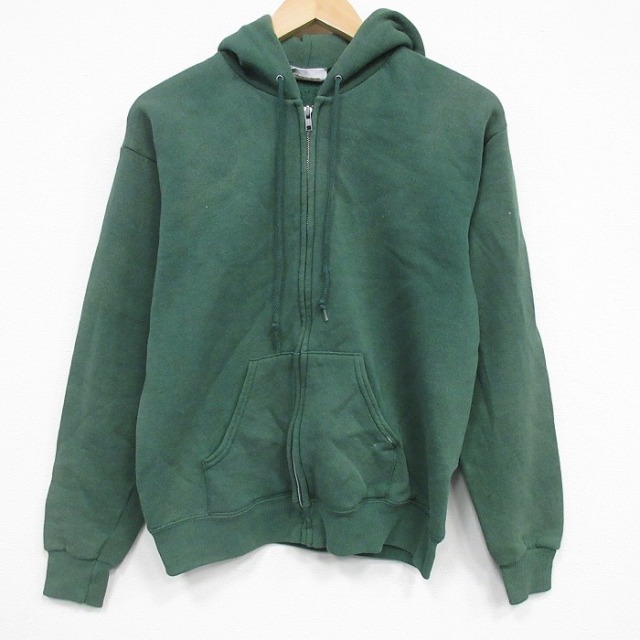 M★古着 リー Lee 長袖 フルジップ スウェット パーカー メンズ 90年代 90s 無地 USA製 緑 25dec22