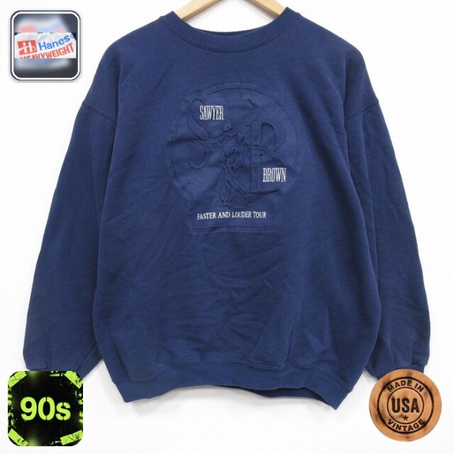 【50%OFF】ヘインズ 90s 長袖スウェット SAWYER BROWNプリント ネイビー XL | 古着