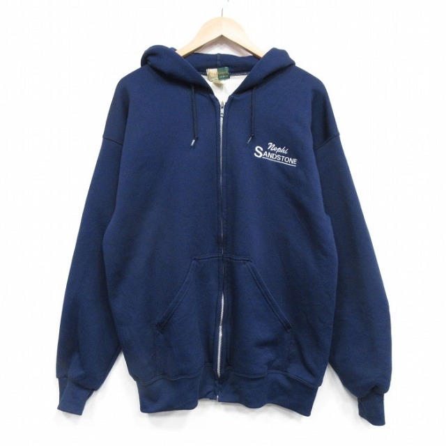 L★古着 Wear Guard 長袖 フルジップ スウェット パーカー メンズ 00年代 00s SANDSTONE 紺　内側サーマル 25dec22