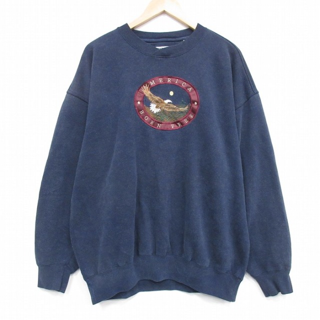 00s 長袖スウェット 鳥刺繍 ネイビー XL | 古着