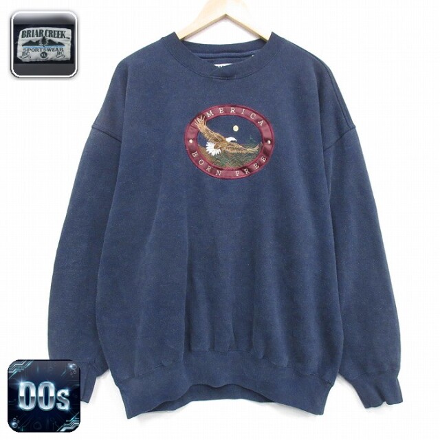 【50%OFF】00s 長袖スウェット 鳥刺繍 ネイビー XL | 古着