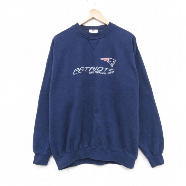 XL★古着 長袖 スウェット メンズ NFL ニューイングランドペイトリオッツ 刺? クルーネック 紺 アメフト スーパーボウル 25dec23
