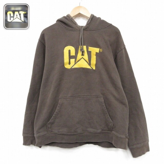 【50%OFF】CAT 長袖スウェットパーカー 刺? ブラウン XL | 古着
