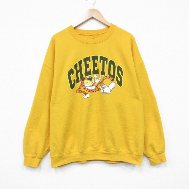 XL★古着 長袖 スウェット メンズ チートス クルーネック 黄 25dec23
