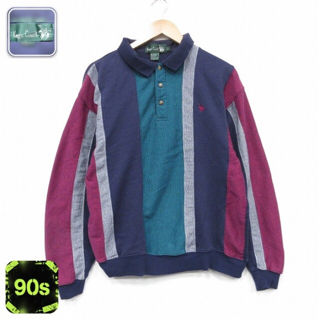 【50%OFF】90s 長袖スウェット マルチカラー ネイビー L | 古着
