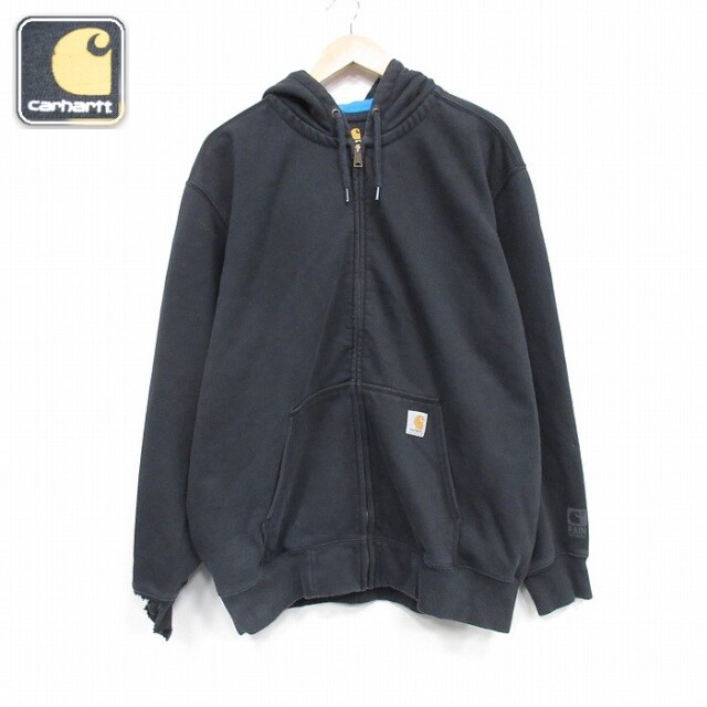 【50%OFF】カーハート 長袖フルジップスウェット ワンポイントロゴ ブラック XL | 古着