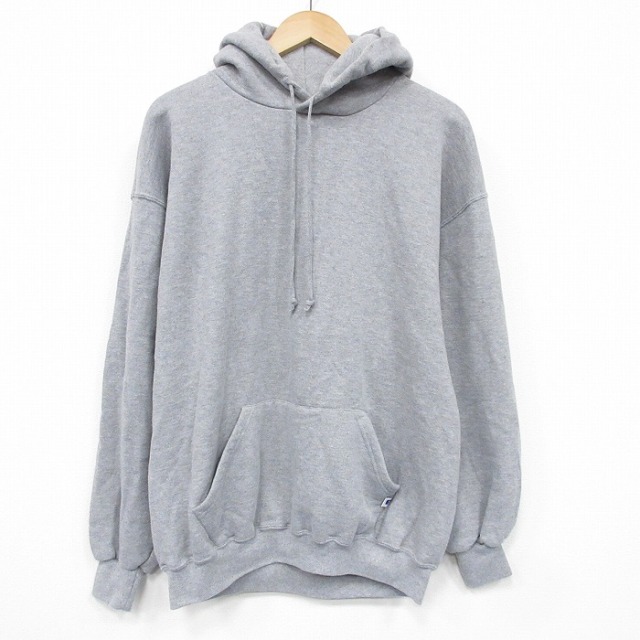 XL★古着 ラッセル 長袖 スウェット パーカー メンズ 00年代 00s 無地 薄グレー 霜降り 25dec23