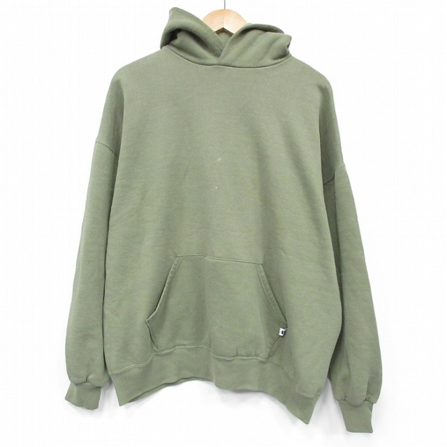 XL★古着 ラッセル 長袖 スウェット パーカー メンズ 90年代 90s 無地 USA製 薄緑 25dec23