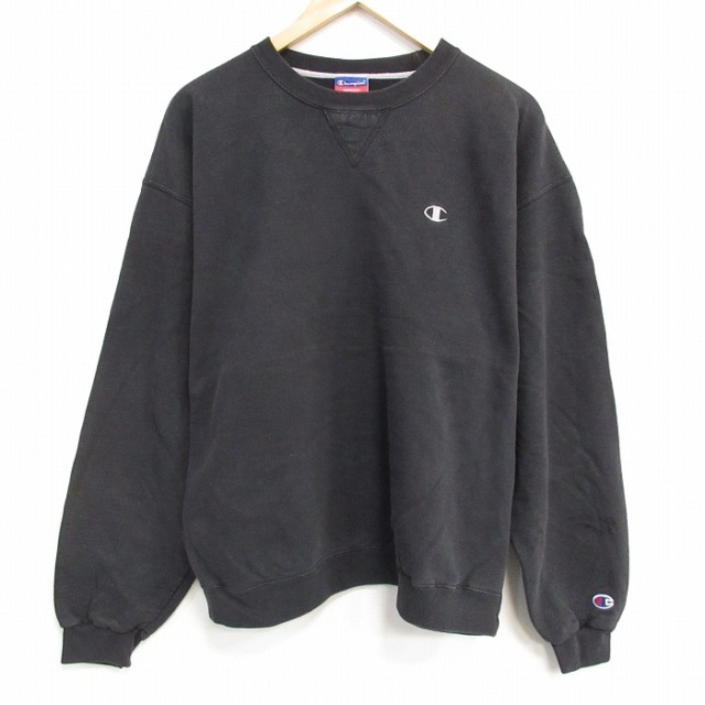 XL★古着 チャンピオン champion 長袖 スウェット メンズ 00年代 00s ワンポイントロゴ クルーネック 黒 25dec24
