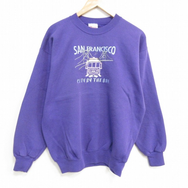 【20%OFF】L★古着 ヘインズ 長袖 スウェット メンズ 00年代 00s サンフランシスコ クルーネック 紫 25dec24
