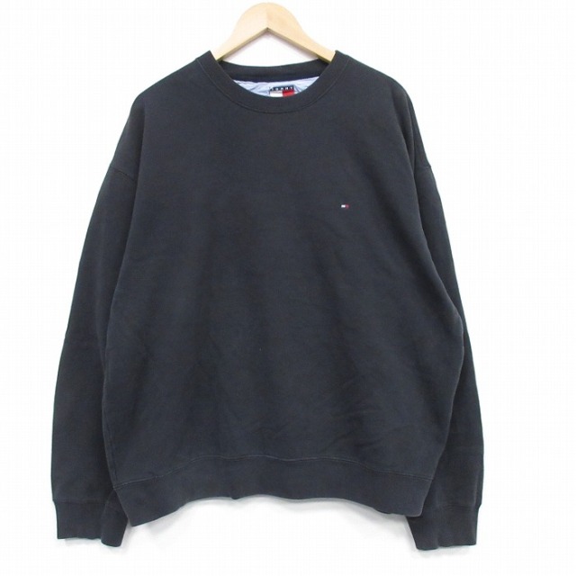 トミーヒルフィガー 90s 長袖スウェット ワンポイントロゴ ブラック XL | 古着