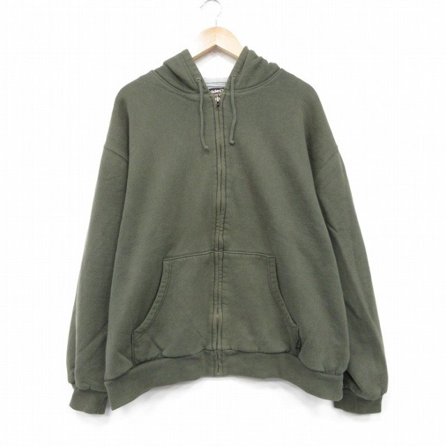 XL★古着 長袖 フルジップ スウェット パーカー メンズ 緑 内側サーマル 25dec25